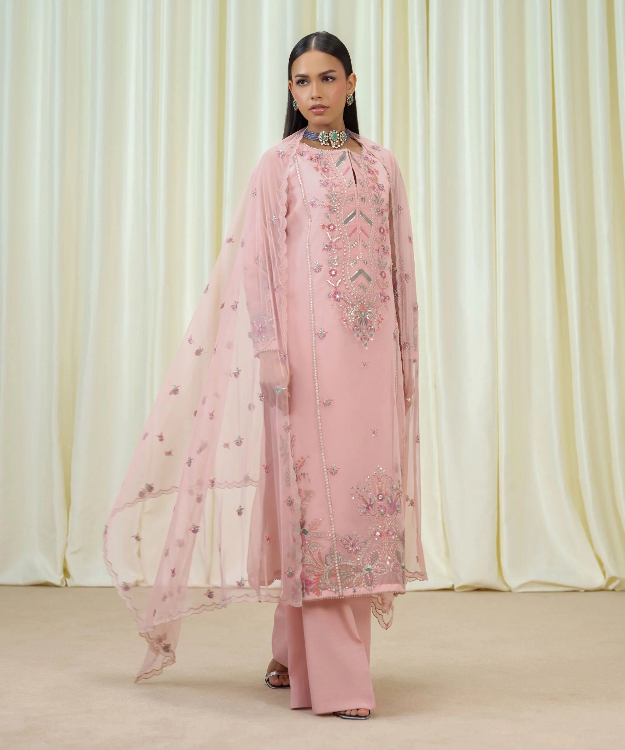 3 Piece - Embroidered Organza Suit