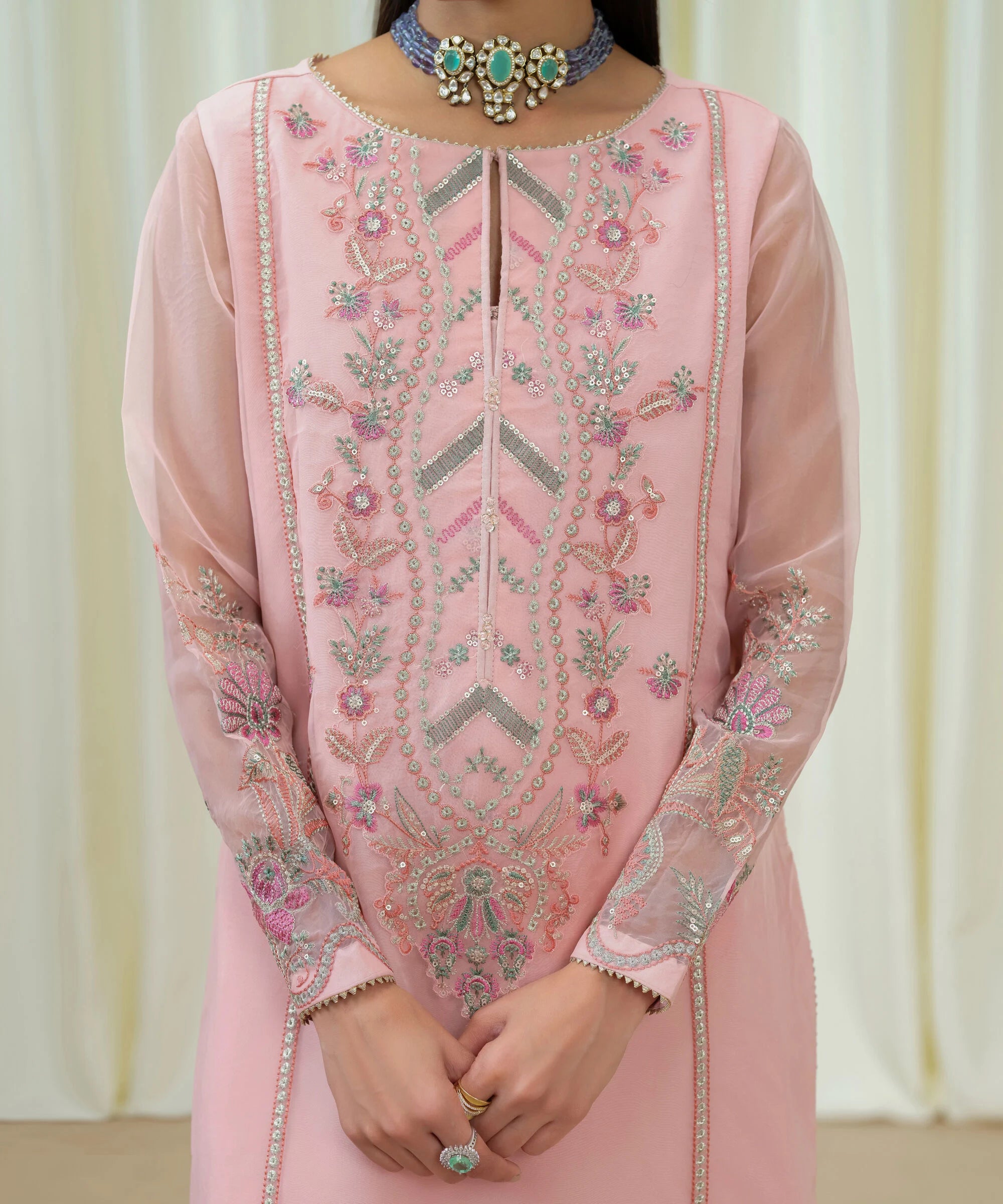3 Piece - Embroidered Organza Suit