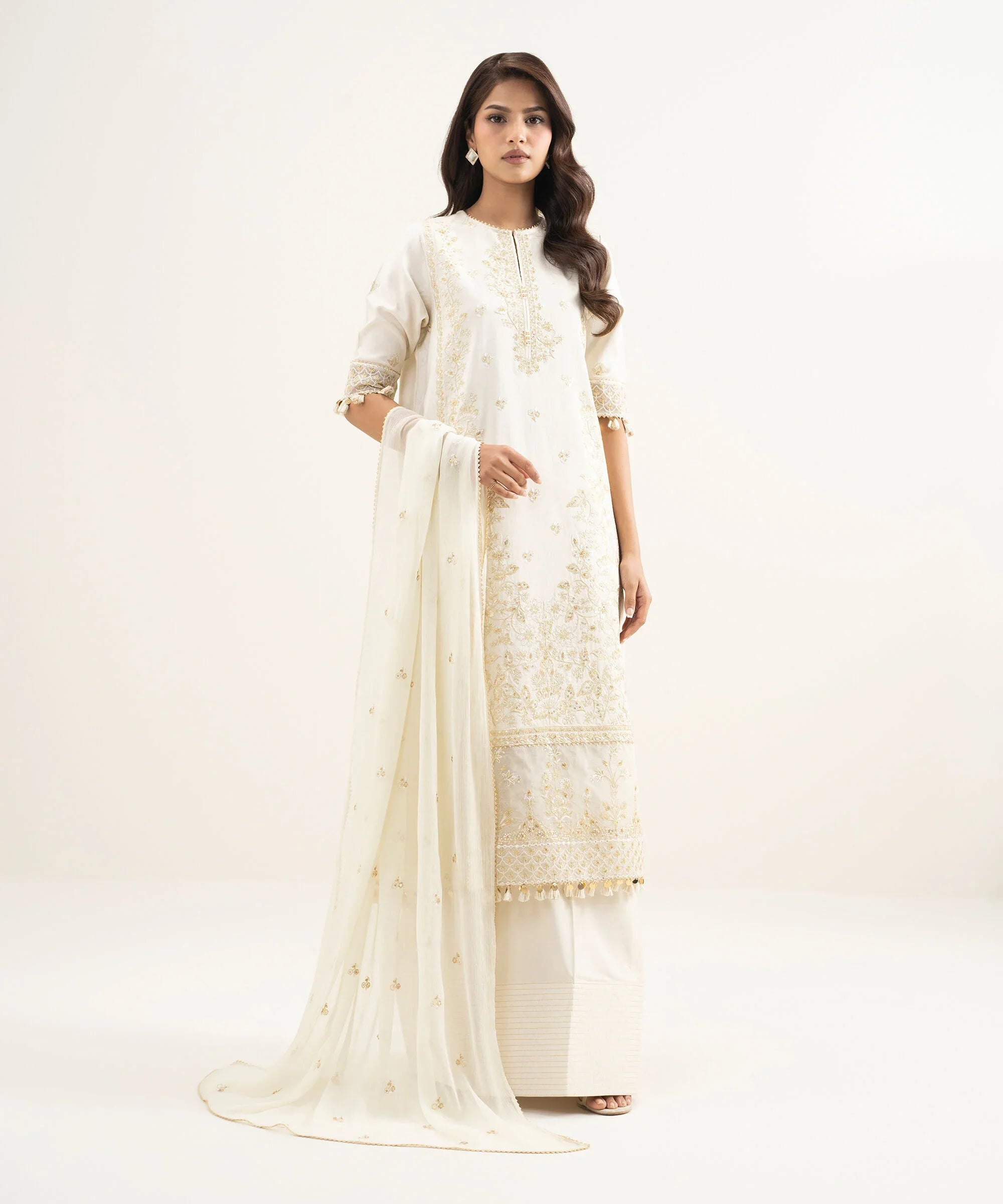 3 Piece - Embroidered Raw Silk Suit