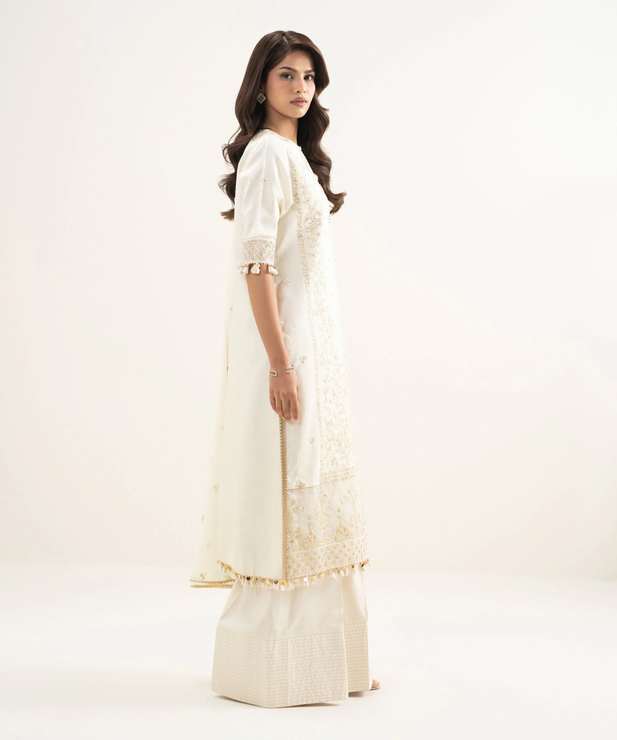 3 Piece - Embroidered Raw Silk Suit