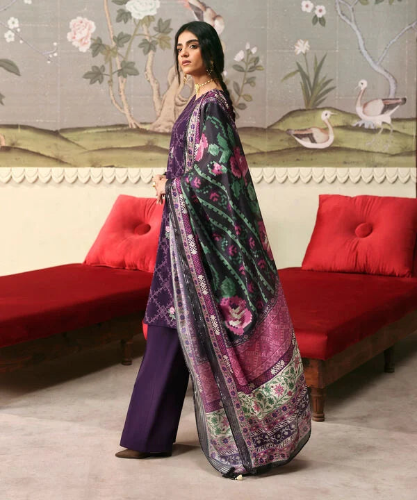 3 Piece - Embroidered Raw Silk Suit