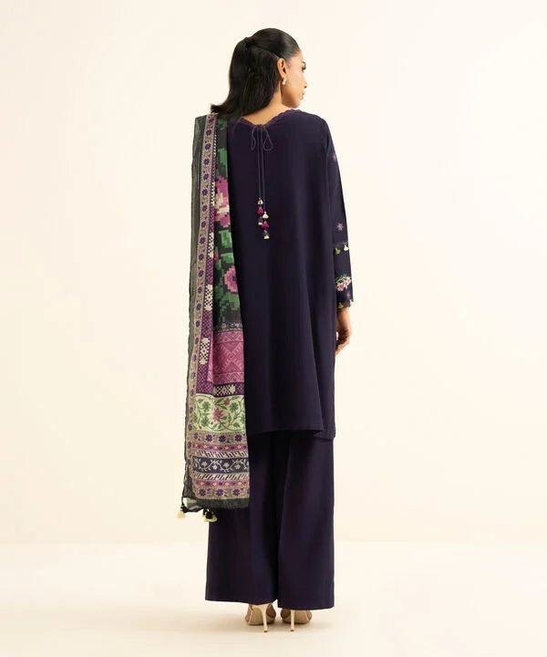 3 Piece - Embroidered Raw Silk Suit