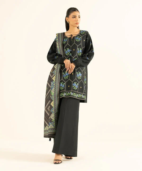 3 Piece - Embroidered Raw Silk Suit