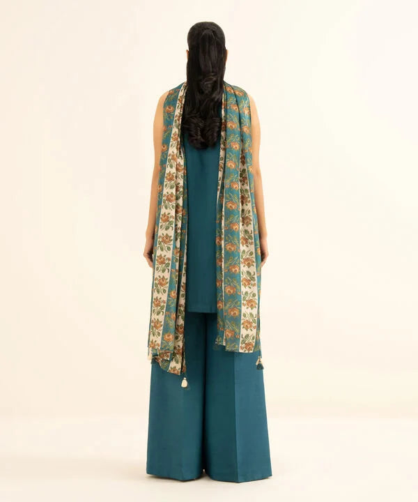 3 Piece - Embroidered Raw Silk Suit