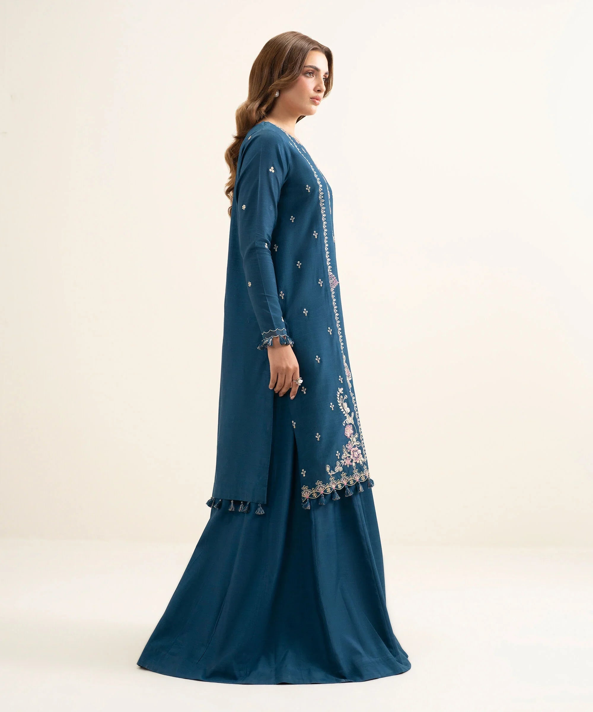 3 Piece - Embroidered Raw Silk Suit