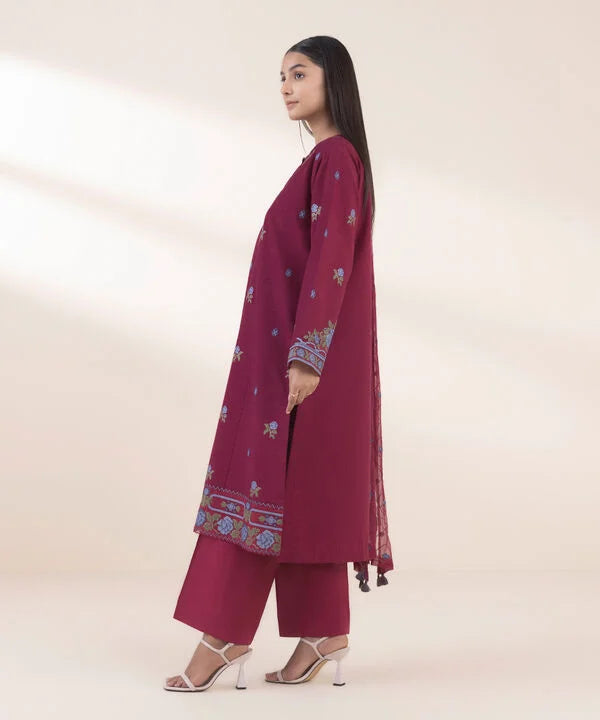 3 Piece - Embroidered Dobby Suit