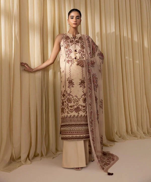 3 Piece - Embroidered Cotton Jacquard Suit