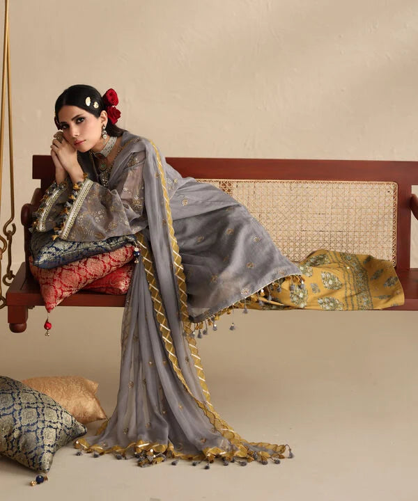 3 Piece - Embroidered Blended Net Suit