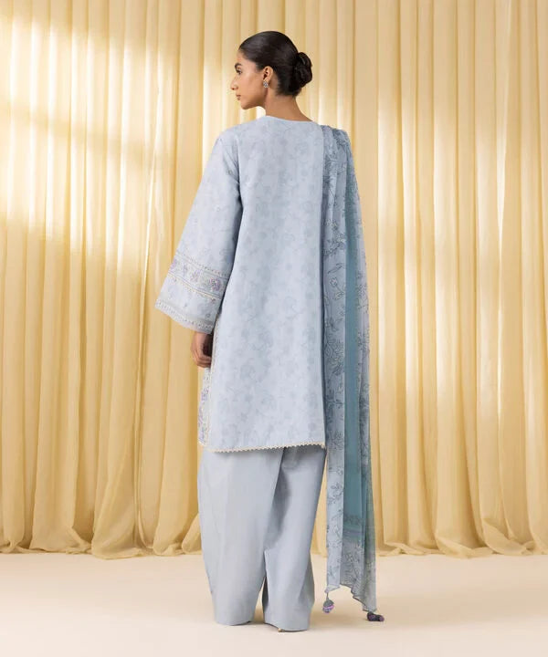 3 Piece - Embroidered Cotton Jacquard Suit