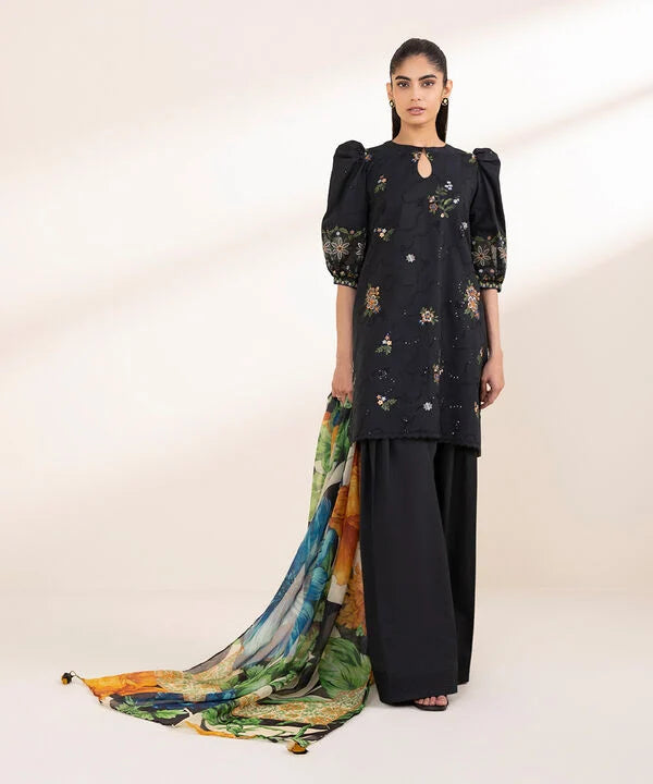 3 Piece - Embroidered Cotton Suit