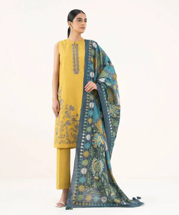 3 Piece - Embroidered Khaddar Suit