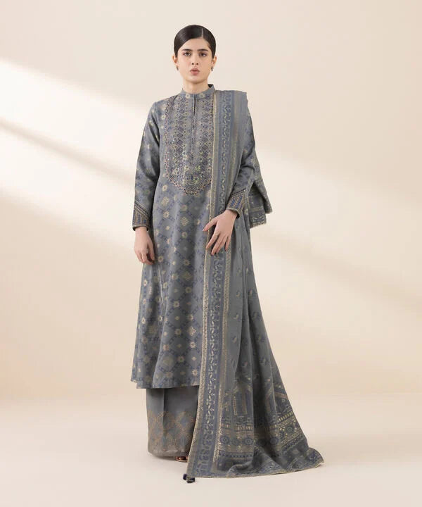 3 Piece - Embroidered Jacquard Suit