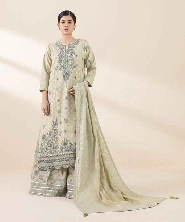 3 Piece - Embroidered Jacquard Suit