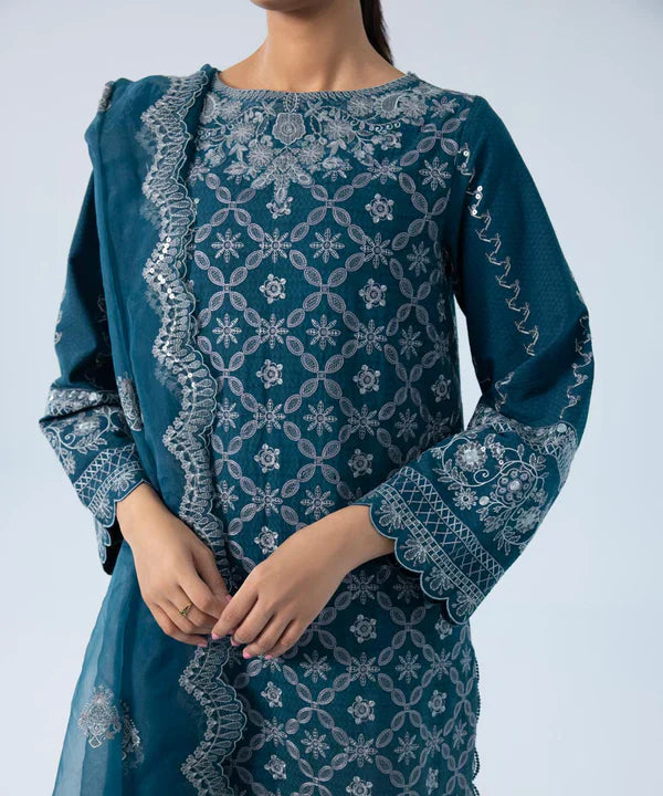 3 Piece - Embroidered Dobby Suit