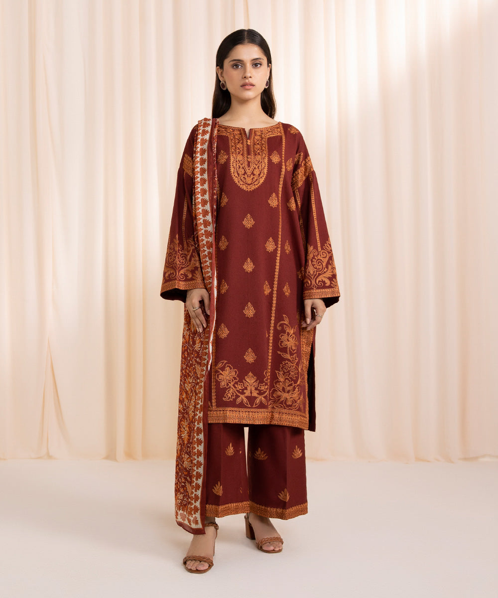 3 Piece - Embroidered Cotton Karandi Suit