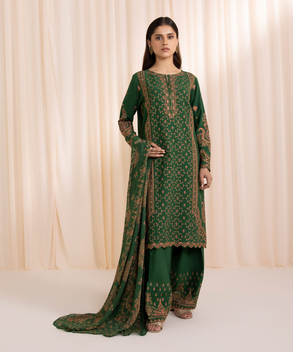3 Piece - Embroidered Cotton Karandi Suit