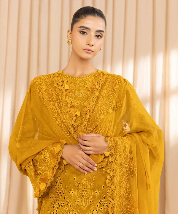 3 Piece - Embroidered Cotton Jacquard Suit