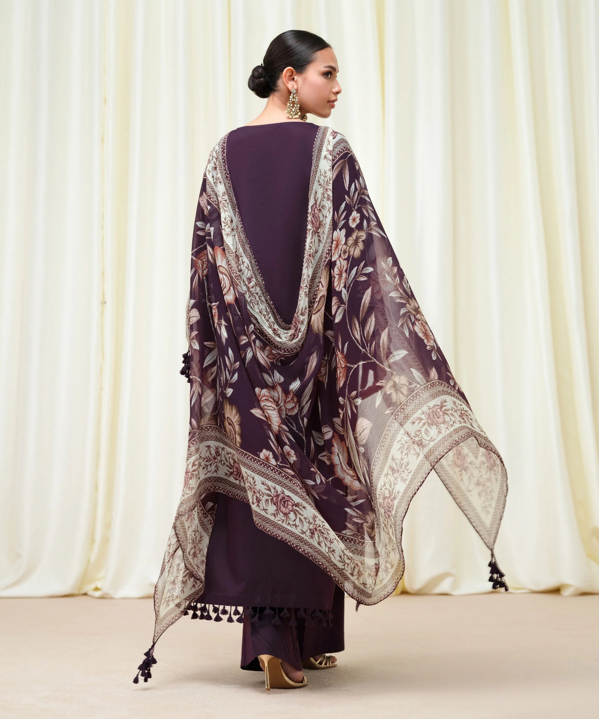 3 Piece - Embroidered Cotton Satin Suit