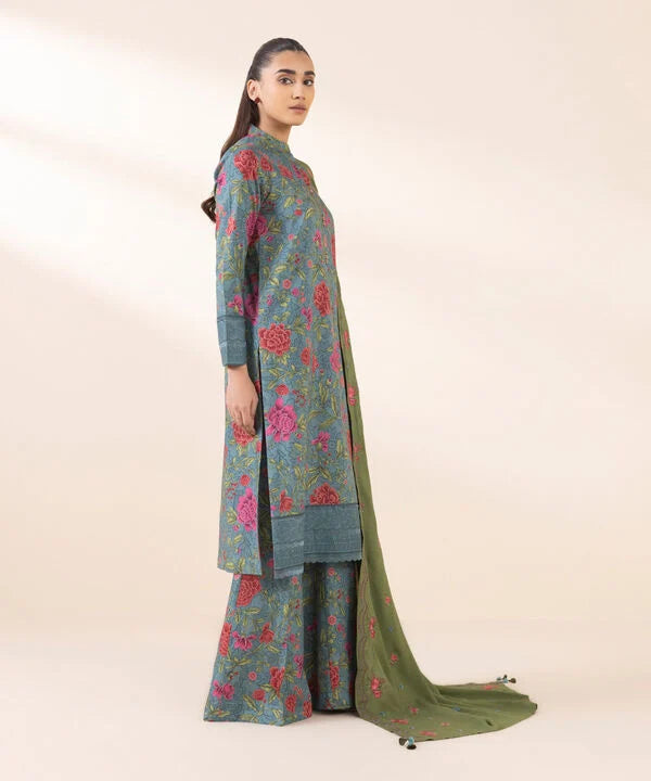 3 Piece - Embroidered Linen Suit