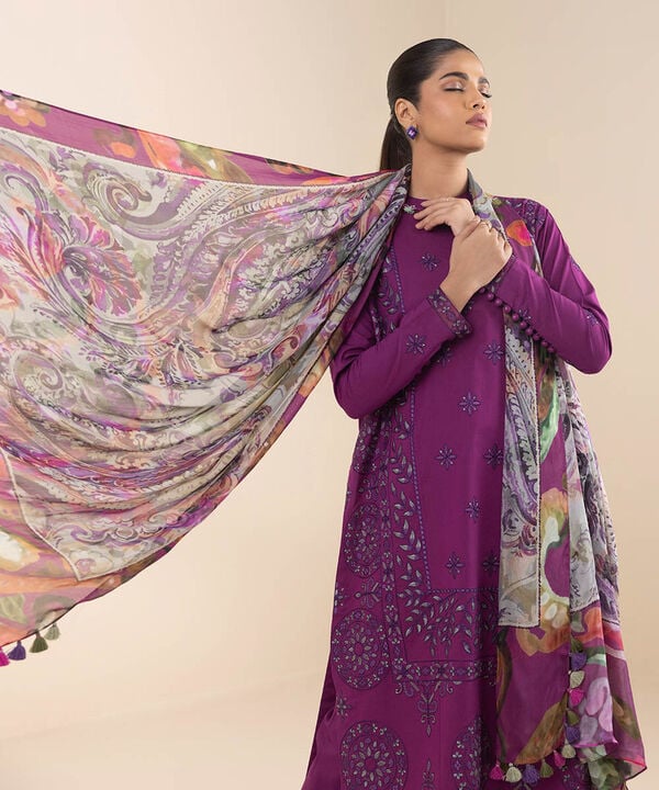 3 Piece - Embroidered Cotton Suit