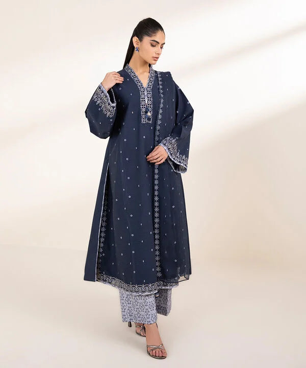 3 Piece - Embroidered Dobby Suit