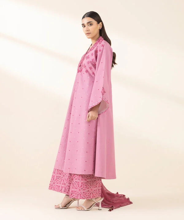 3 Piece - Embroidered Dobby Suit