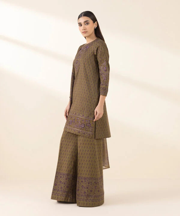 3 Piece - Embroidered Cotton Jacquard Suit