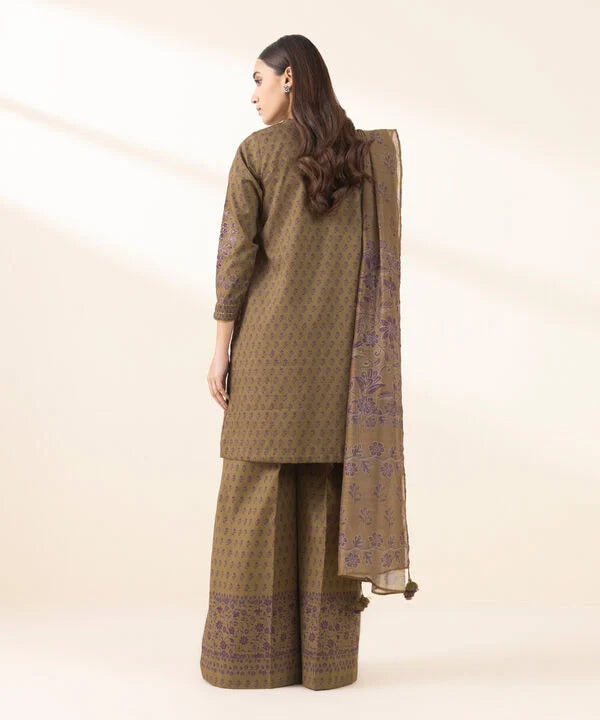 3 Piece - Embroidered Cotton Jacquard Suit