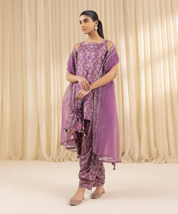 3 Piece - Embroidered Silk Suit