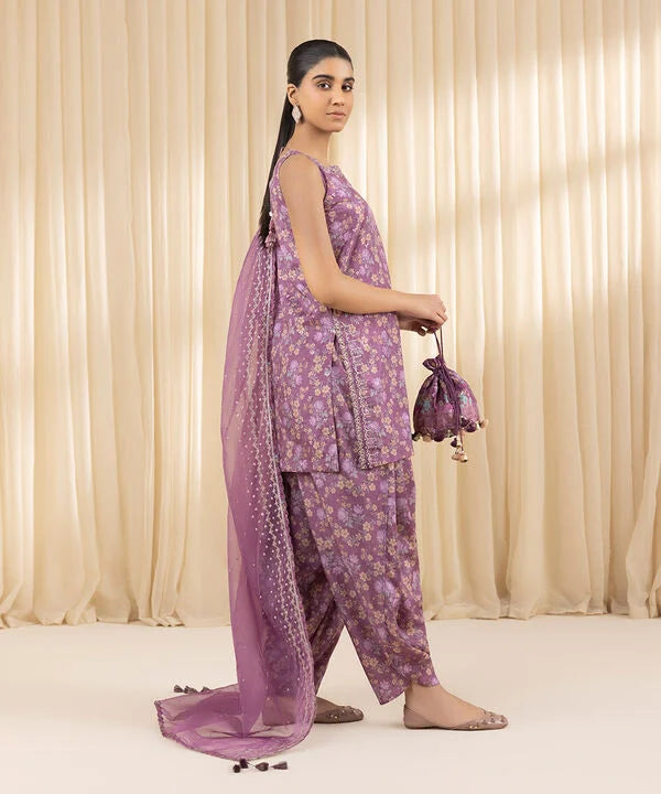 3 Piece - Embroidered Silk Suit