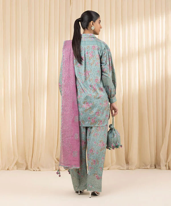 3 Piece - Embroidered Silk Suit