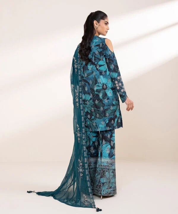 3 Piece - Embroidered Cotton Satin Suit