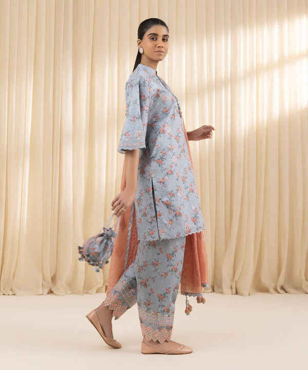 3 Piece - Embroidered Silk Suit