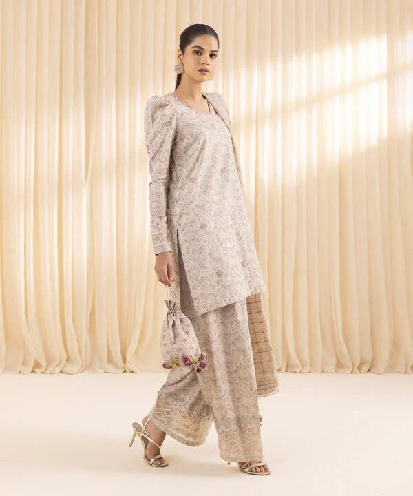 3 Piece - Embroidered Silk Suit