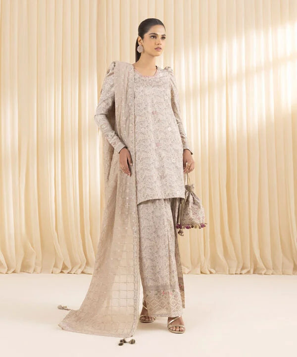 3 Piece - Embroidered Silk Suit