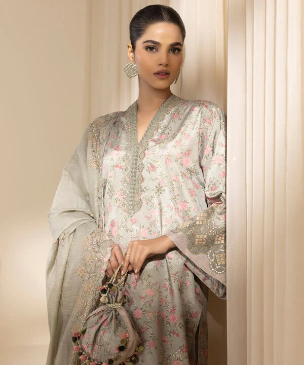 3 Piece - Embroidered Silk Suit