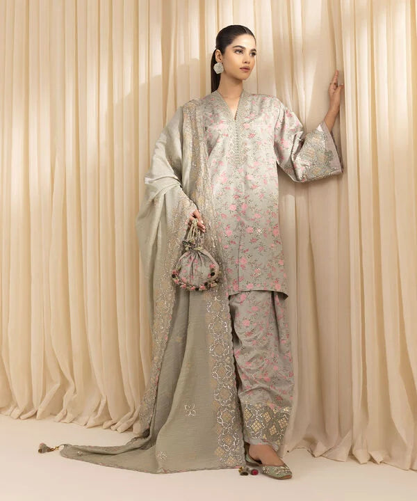 3 Piece - Embroidered Silk Suit