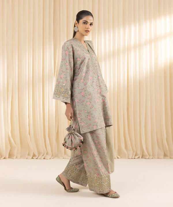 3 Piece - Embroidered Silk Suit