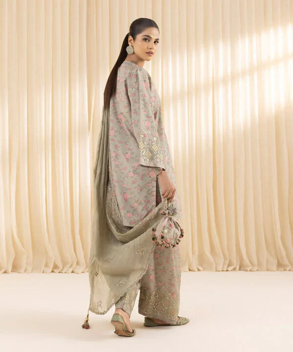 3 Piece - Embroidered Silk Suit