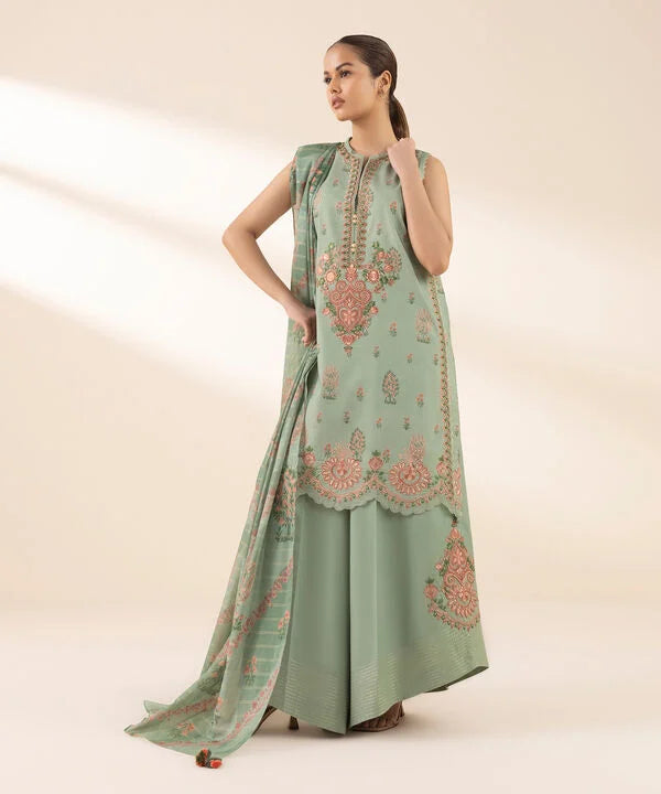 3 Piece - Embroidered Zari Lawn Suit