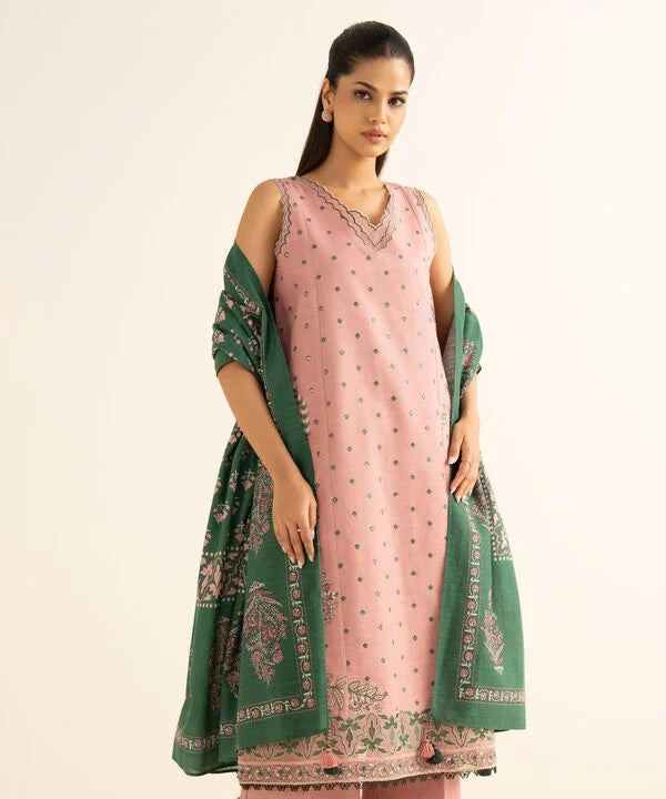 3 Piece - Embroidered Light Khaddar Suit
