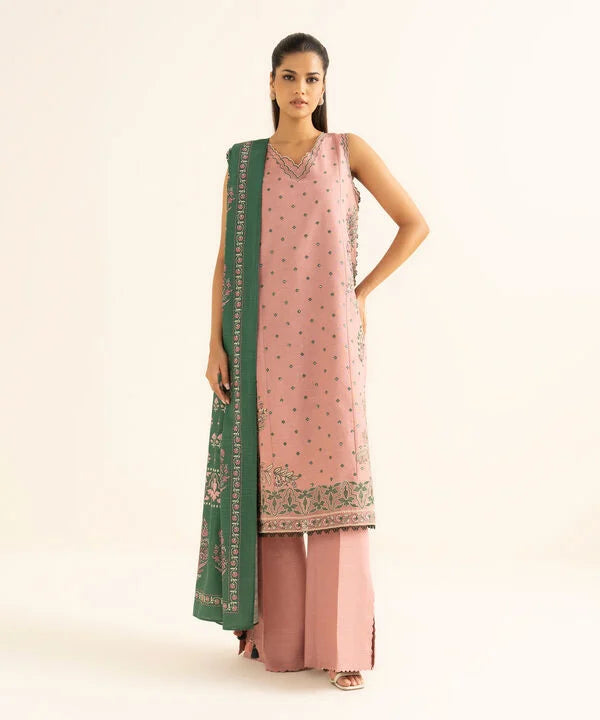 3 Piece - Embroidered Light Khaddar Suit