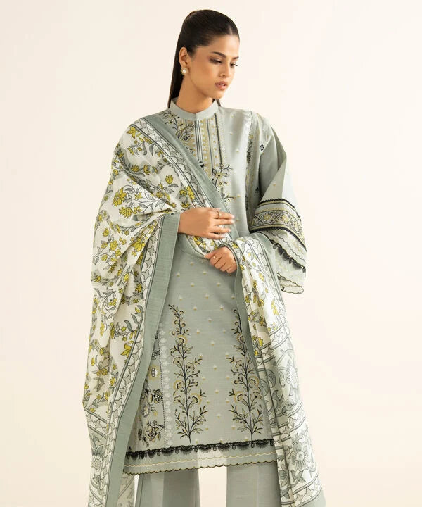 3 Piece - Embroidered Light Khaddar Suit