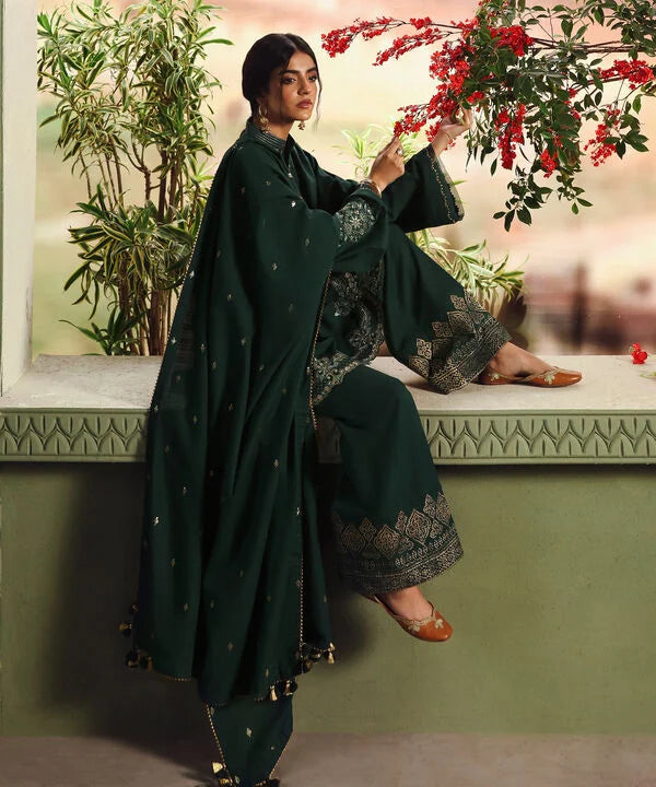 3 Piece - Embroidered Khaddar Suit