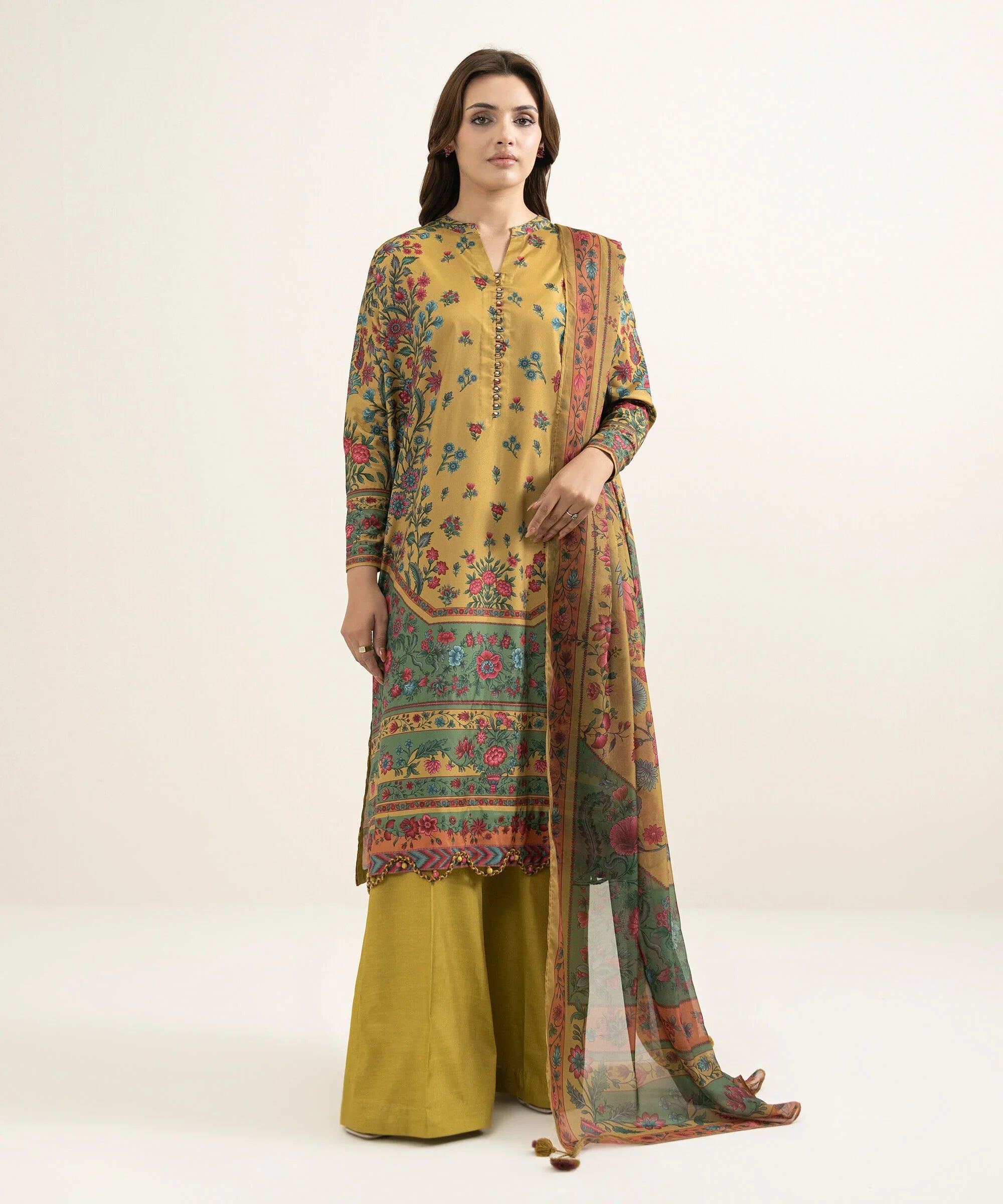 3 Piece - Printed Silk Suit
