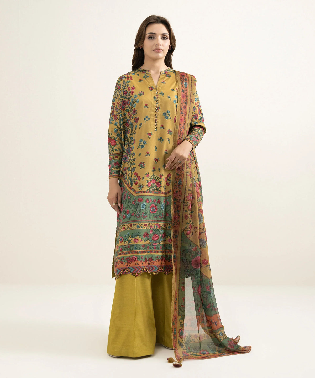 3 Piece - Printed Silk Suit