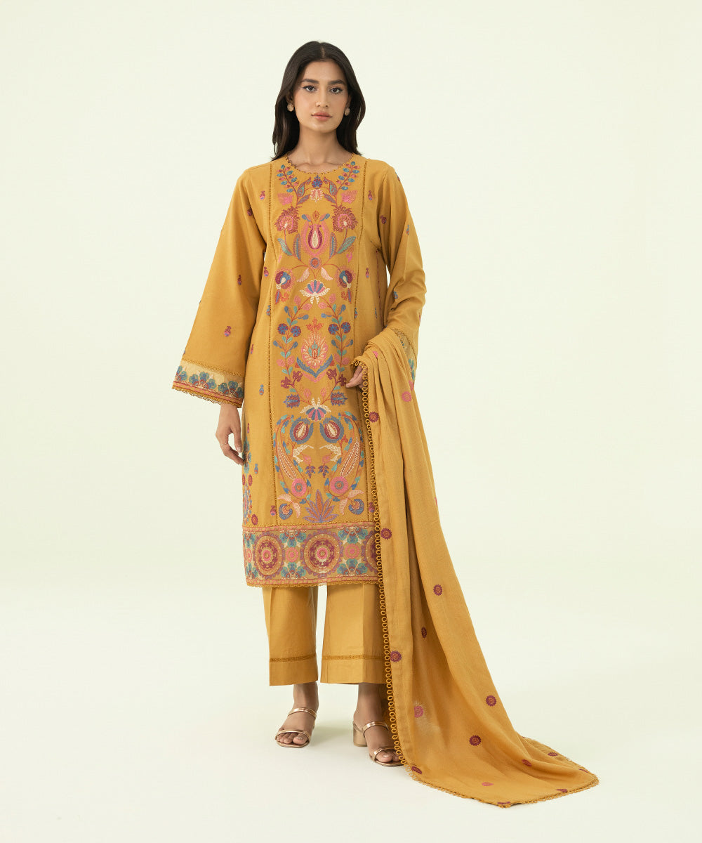 3 Piece - Embroidered Cotton Karandi Suit