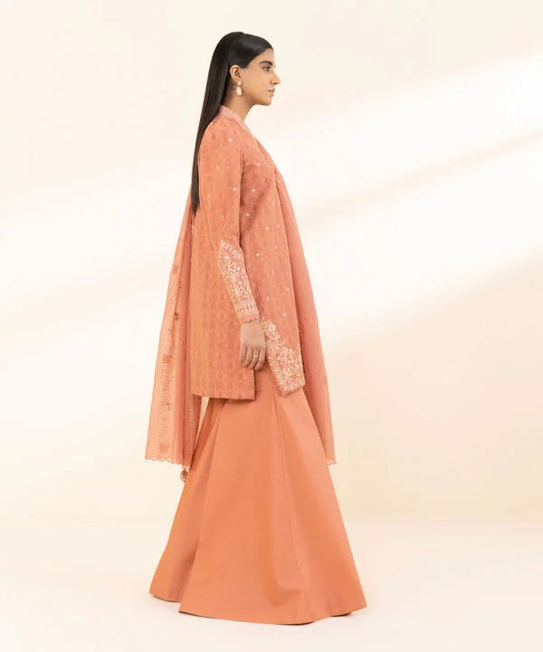 3 Piece - Embroidered Cotton Jacquard Suit