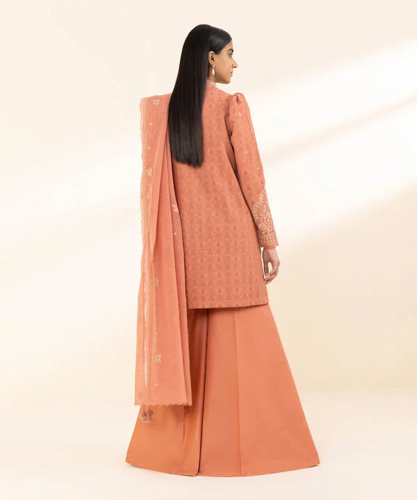 3 Piece - Embroidered Cotton Jacquard Suit