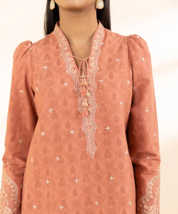 3 Piece - Embroidered Cotton Jacquard Suit